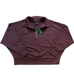 Wild Fable Cropped Quarter Zip Pullover Maroon Burgundy XL